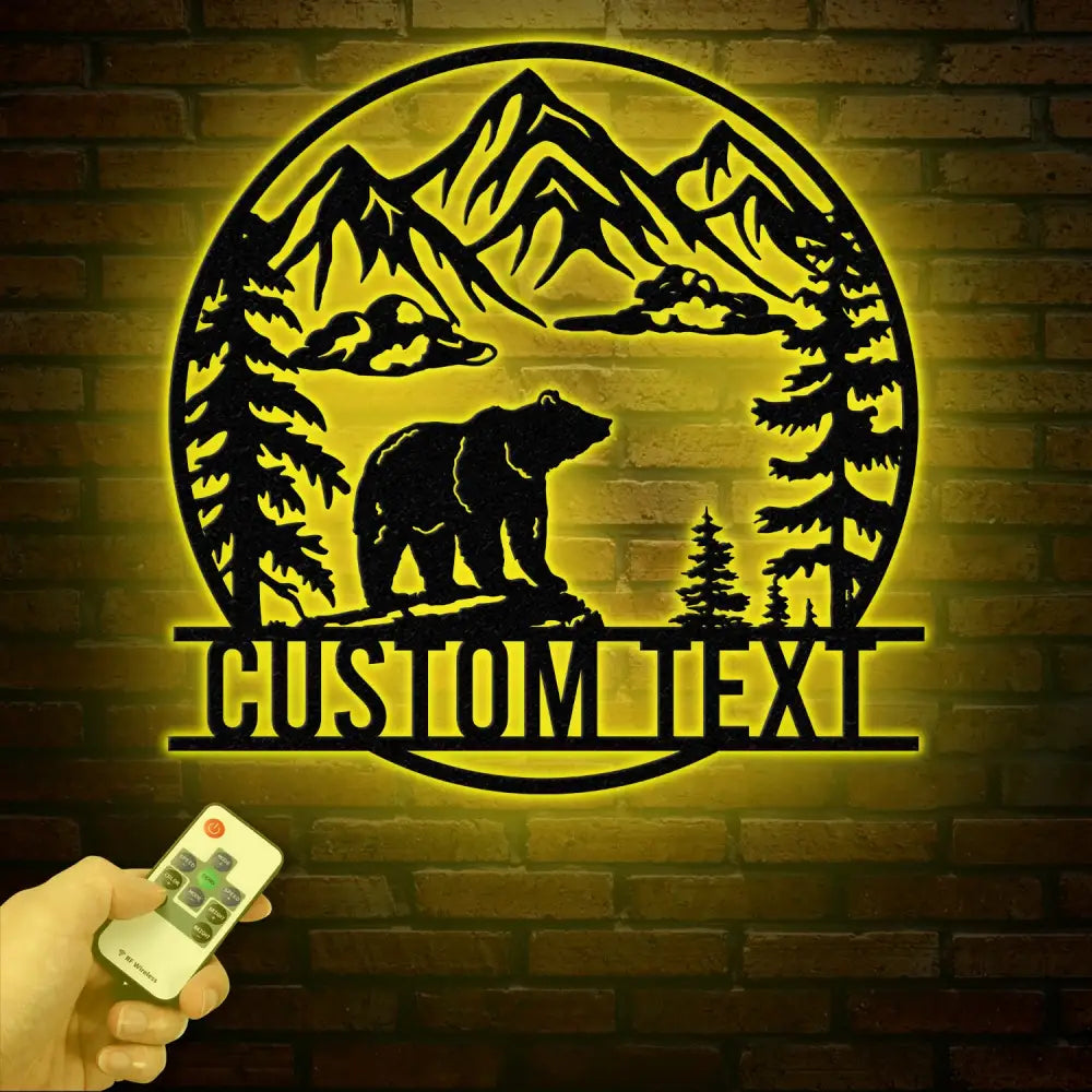 Personalized Wilderness Bear Cabin Sign with LED Lights Mountain Metal Bear Decor Rustic Outdoor Cabin Sign Custom Bear