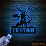 Personalized Windmill Metal Sign with Led Light Custom Windmill Sign Windmill Decor Metal Family Name Sign Farmhouse