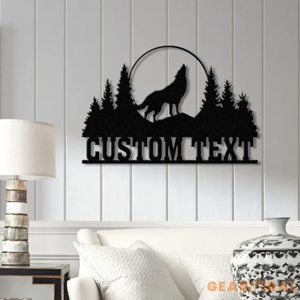 Personalized Wolf Howling Metal Cabin Sign Custom Wolf Name Sign Great Outdoor Weatherproof Sign Farm Sign Custom Metal