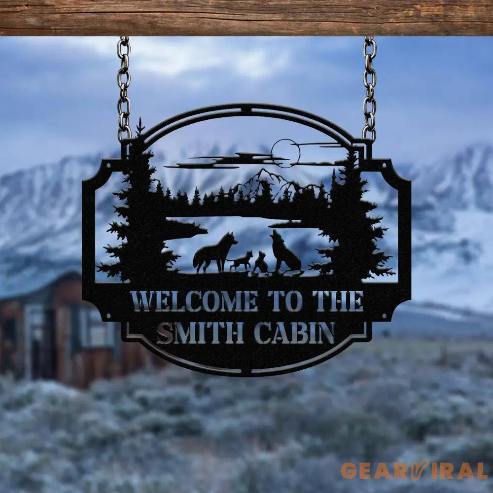 Personalized Wolf Howling Metal Cabin Sign Custom Wolf Name Sign Great Outdoor Weatherproof Sign Farm Sign Custom Metal