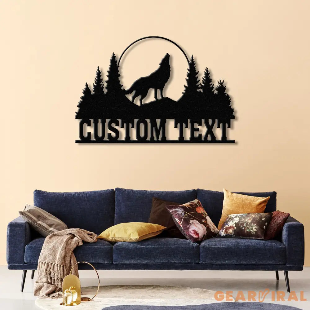 Personalized Wolf Howling Metal Cabin Sign Custom Wolf Name Sign Great Outdoor Weatherproof Sign Farm Sign Custom Metal