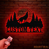 Personalized Wolf Howling Metal Cabin Sign Custom Wolf Name Sign Great Outdoor Weatherproof Sign Farm Sign Custom Metal