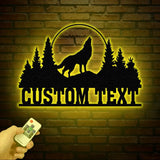 Personalized Wolf Howling Metal Cabin Sign Custom Wolf Name Sign Great Outdoor Weatherproof Sign Farm Sign Custom Metal