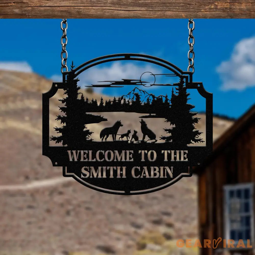 Personalized Wolf Howling Metal Cabin Sign Custom Wolf Name Sign Great Outdoor Weatherproof Sign Farm Sign Custom Metal