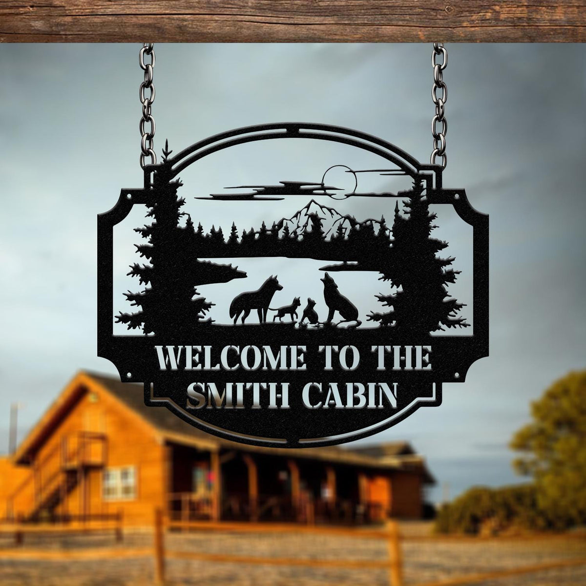 Personalized Wolf Howling Metal Cabin Sign, Custom Wolf Name Sign, Great Outdoor, Weatherproof Sign, Farm Sign, Custom Metal Cabin Sign