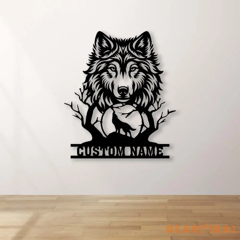 Personalized Wolf Howling Metal Ranch Sign Custom Wolf Name Sign Great Outdoor Weatherproof Sign Farm Sign Custom Metal