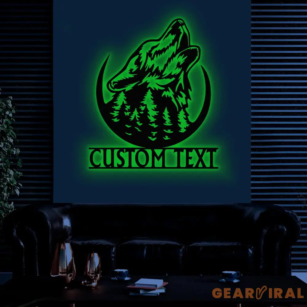 Personalized Wolf Howling Metal Ranch Sign with Led Light Custom Wolf Name Sign Weatherproof Sign Farm Sign Custom