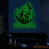 Personalized Wolf Howling Metal Ranch Sign with Led Light Custom Wolf Name Sign Weatherproof Sign Farm Sign Custom