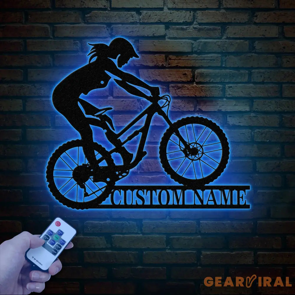 Personalized Women Cycling Metal Sign with LED Lights Custom Biker Wall Decor Female Cyclist Metal Art Women Cycling