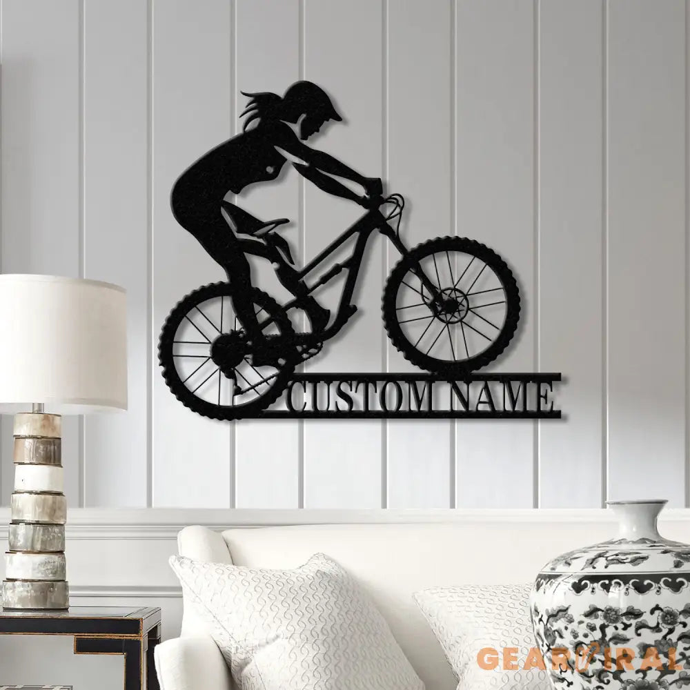 Personalized Women Cycling Metal Sign with LED Lights Custom Biker Wall Decor Female Cyclist Metal Art Women Cycling