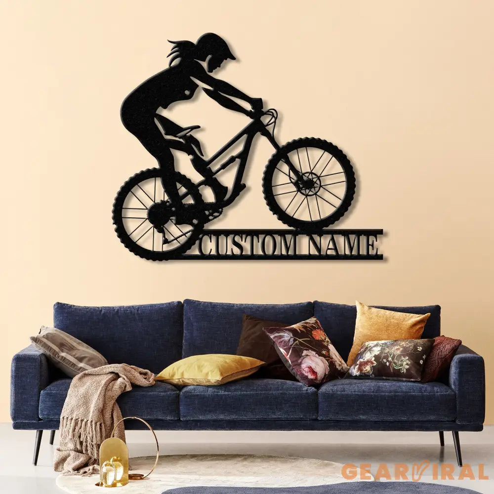 Personalized Women Cycling Metal Sign with LED Lights Custom Biker Wall Decor Female Cyclist Metal Art Women Cycling