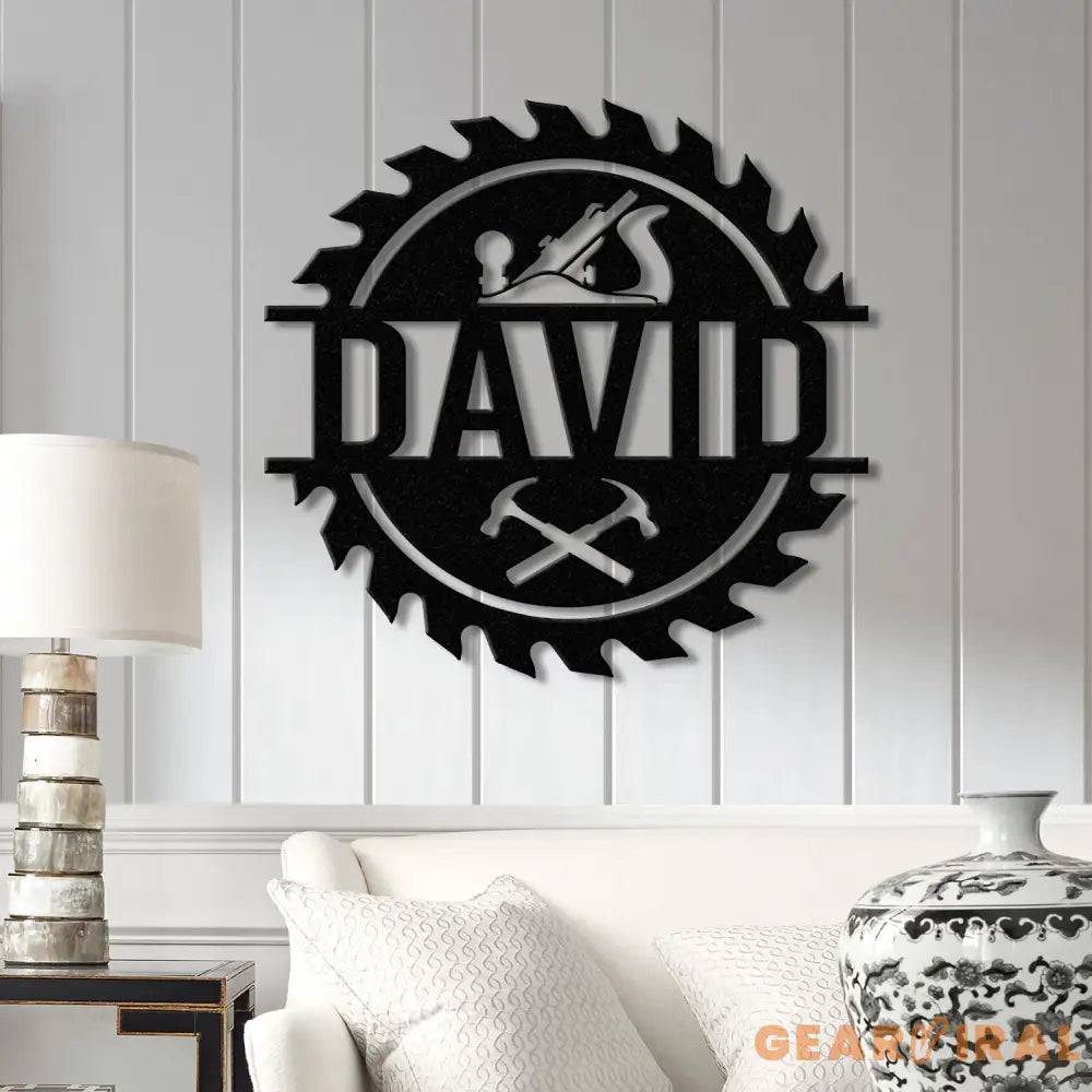 Personalized Wood Shop Sawblade Metal Sign with LED Light Custom Monogram Sign Construction Trades Decor Gift for Him