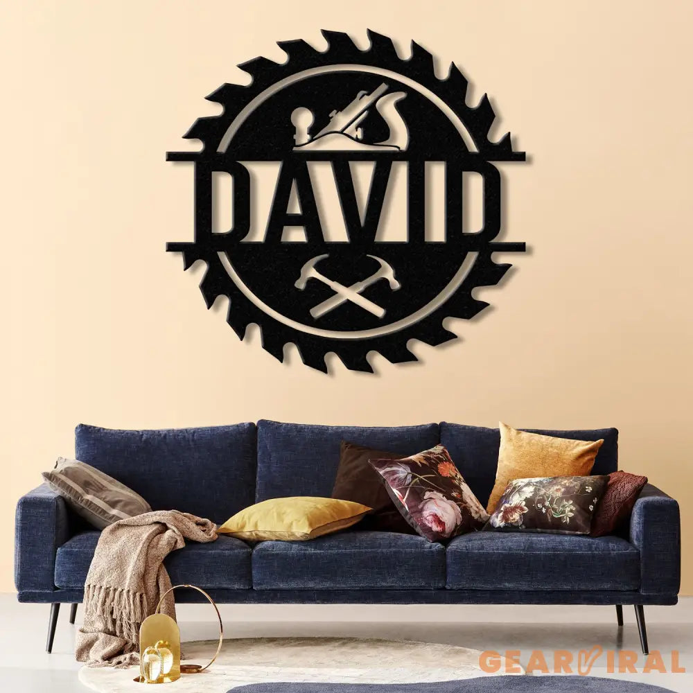 Personalized Wood Shop Sawblade Metal Sign with LED Light Custom Monogram Sign Construction Trades Decor Gift for Him