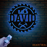 Personalized Wood Shop Sawblade Metal Sign with LED Light Custom Monogram Sign Construction Trades Decor Gift for Him