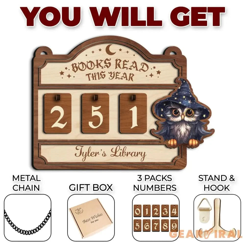 Personalized Wooden Books Read This Year Book Tracker: Owl Bookworm Counter, Library Decor, Gift for booktoker