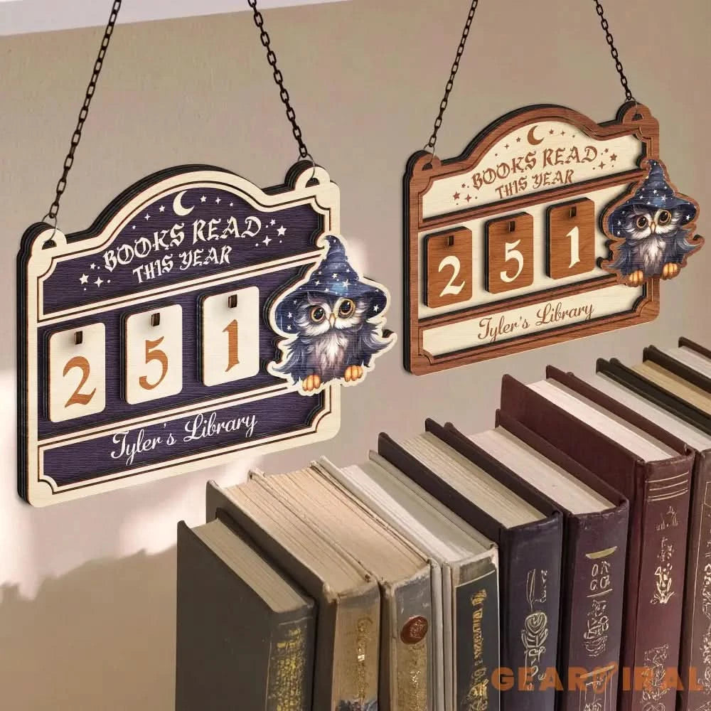 Personalized Wooden Books Read This Year Book Tracker: Owl Bookworm Counter, Library Decor, Gift for booktoker