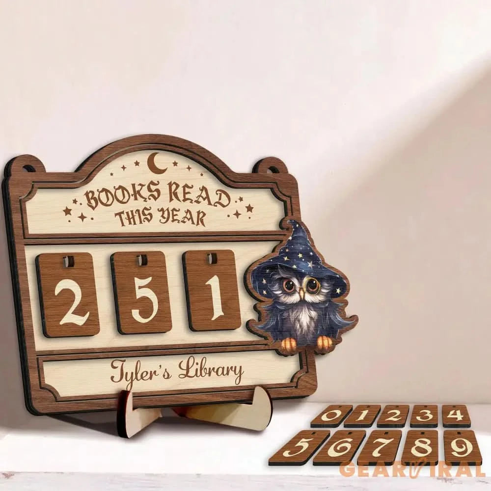 Personalized Wooden Books Read This Year Book Tracker: Owl Bookworm Counter, Library Decor, Gift for booktoker