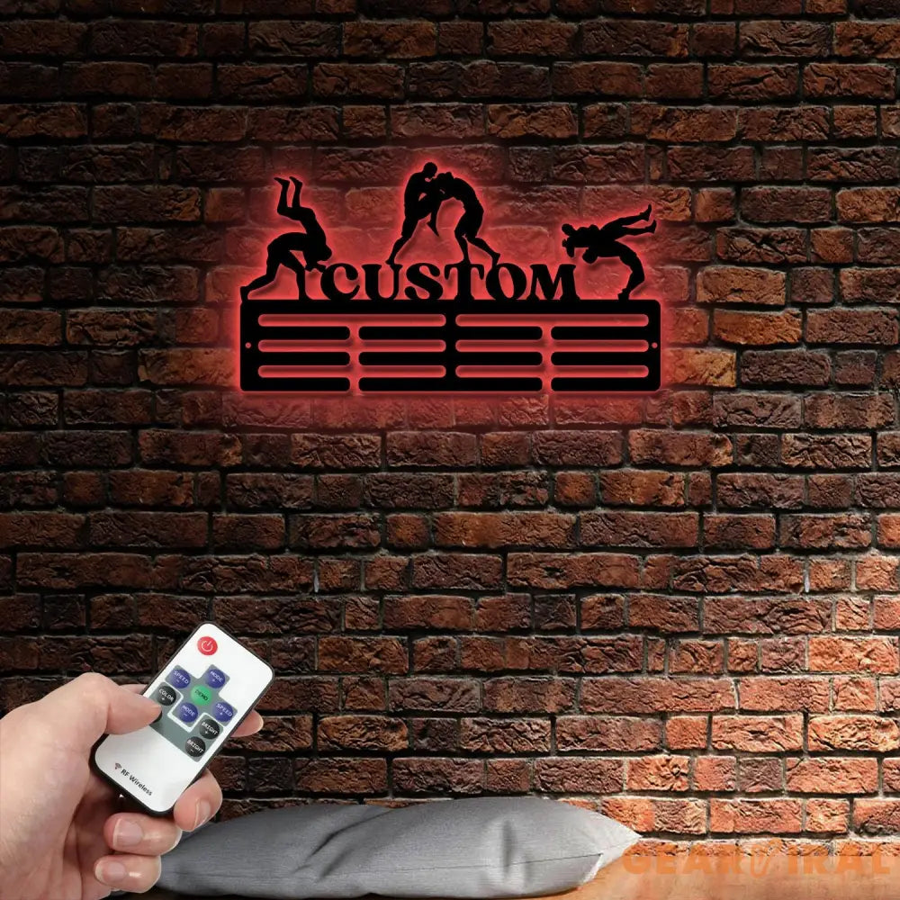 Personalized Wrestling Medal Hanger with Led Light,Custom Wrestler Name Medal Holder Wrestling Medal Display Awards