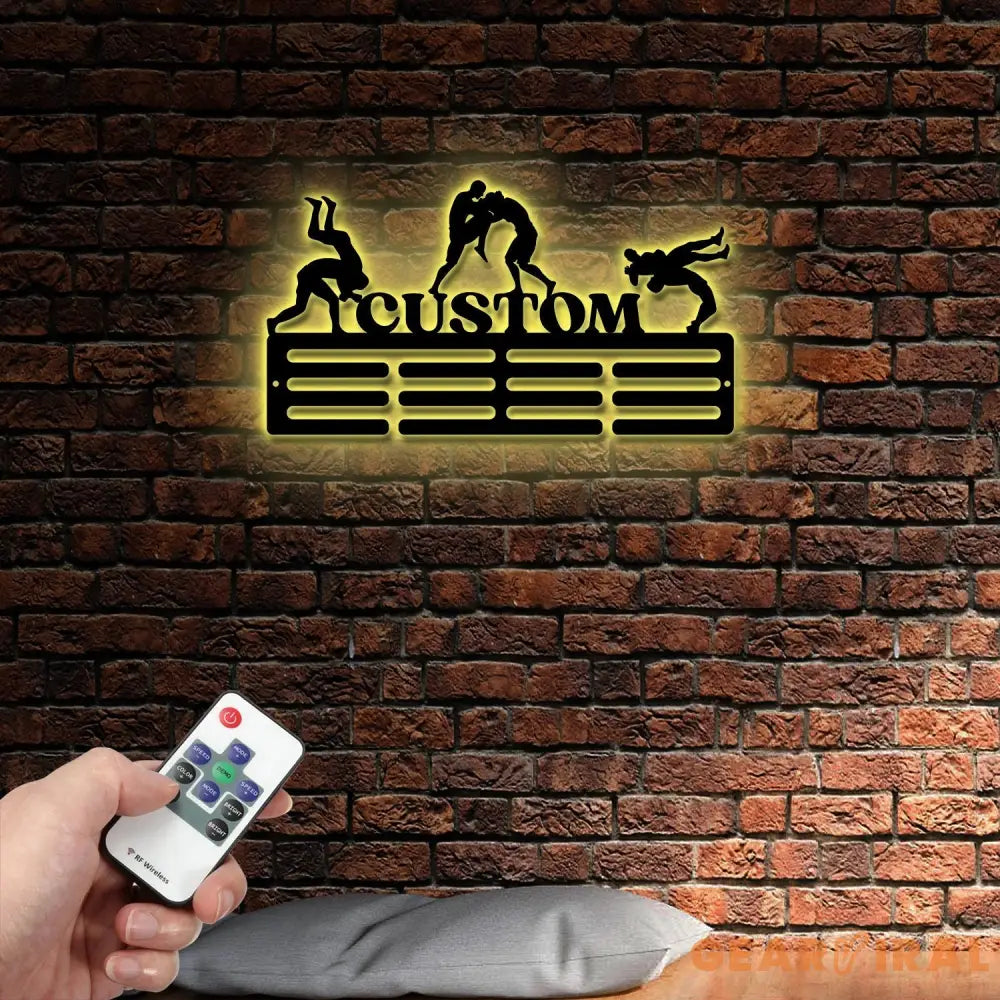 Personalized Wrestling Medal Hanger with Led Light,Custom Wrestler Name Medal Holder Wrestling Medal Display Awards