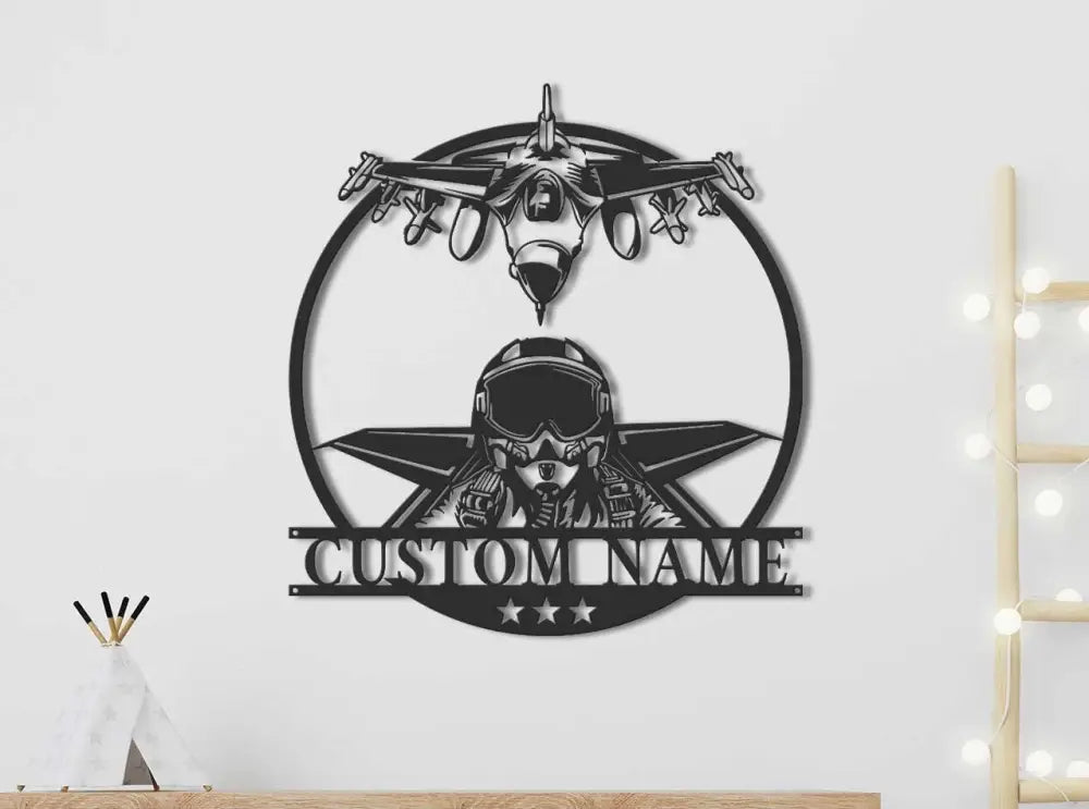 PersonalizedFighter Jet Pilot Metal Sign Led Lights - Custom Aircraft Air Force Name Sign Home Decor Military Plane