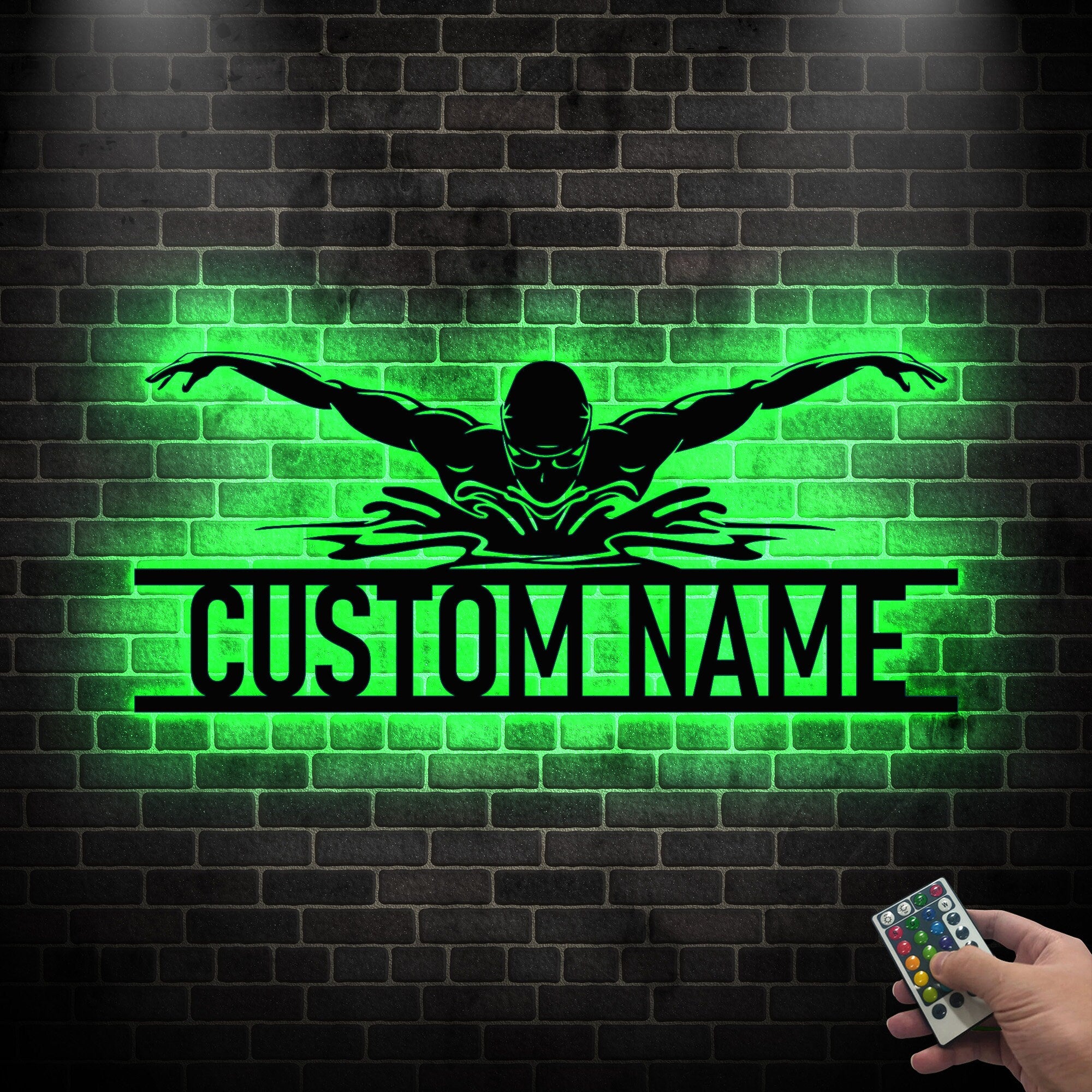 PersonalizedMan Swimmer Metal Wall Art LED Light - Custom Swimming Butterfly Stroke Swim Team Name Sign - Home Decor Nursery Decoration Xmas | GearViral