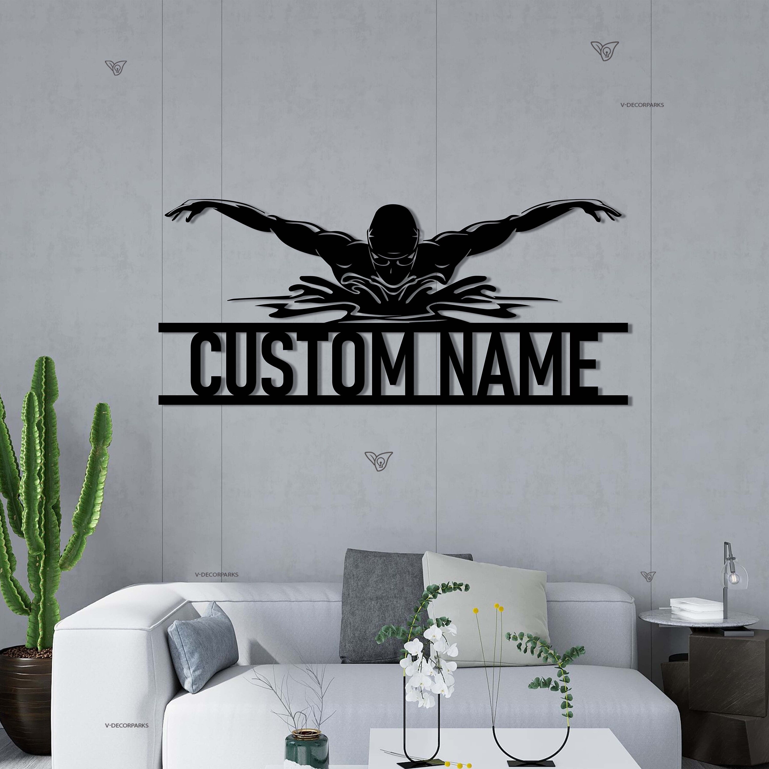 PersonalizedMan Swimmer Metal Wall Art LED Light - Custom Swimming Butterfly Stroke Swim Team Name Sign - Home Decor Nursery Decoration Xmas | GearViral