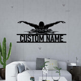 PersonalizedMan Swimmer Metal Wall Art LED Light - Custom Swimming Butterfly Stroke Swim Team Name Sign - Home Decor Nursery Decoration Xmas | GearViral