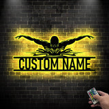 PersonalizedMan Swimmer Metal Wall Art LED Light - Custom Swimming Butterfly Stroke Swim Team Name Sign - Home Decor Nursery Decoration Xmas | GearViral