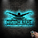 PersonalizedMan Swimmer Metal Wall Art LED Light - Custom Swimming Butterfly Stroke Swim Team Name Sign - Home Decor