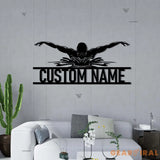 PersonalizedMan Swimmer Metal Wall Art LED Light - Custom Swimming Butterfly Stroke Swim Team Name Sign - Home Decor
