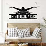 PersonalizedMan Swimmer Metal Wall Art LED Light - Custom Swimming Butterfly Stroke Swim Team Name Sign - Home Decor