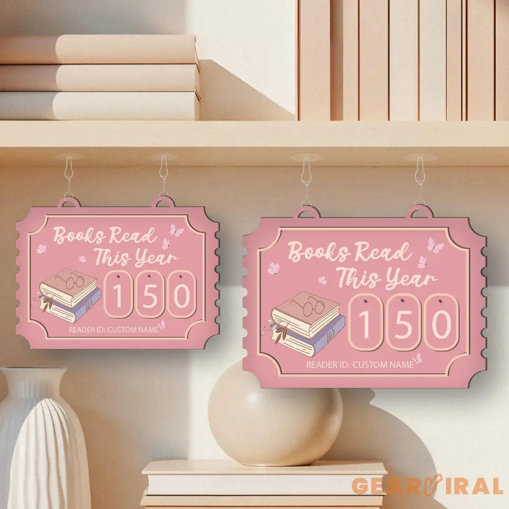 Pink Book Tracker Sign, Custom Reading Goal Counter, Personalized Library Decor, Book Lover Gift, Reading Progress Display