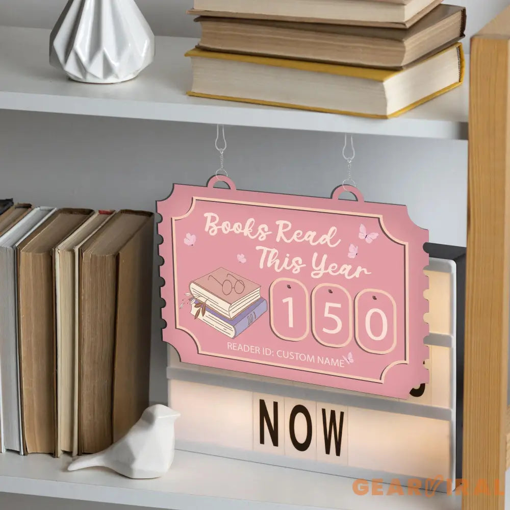 Pink Book Tracker Sign, Custom Reading Goal Counter, Personalized Library Decor, Book Lover Gift, Reading Progress Display