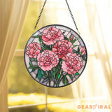 Pink Carnation Stained Glass Suncatcher Floral Window Hanging Gift for Mom Elegant Flower Panel Romantic Garden Window