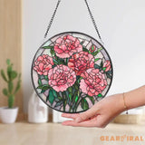 Pink Carnation Stained Glass Suncatcher Floral Window Hanging Gift for Mom Elegant Flower Panel Romantic Garden Window