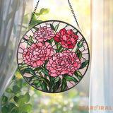 Pink Carnation Stained Glass Suncatcher Round Floral Window Hanging Mother’s Day Gift Elegant Garden Panel for Flower