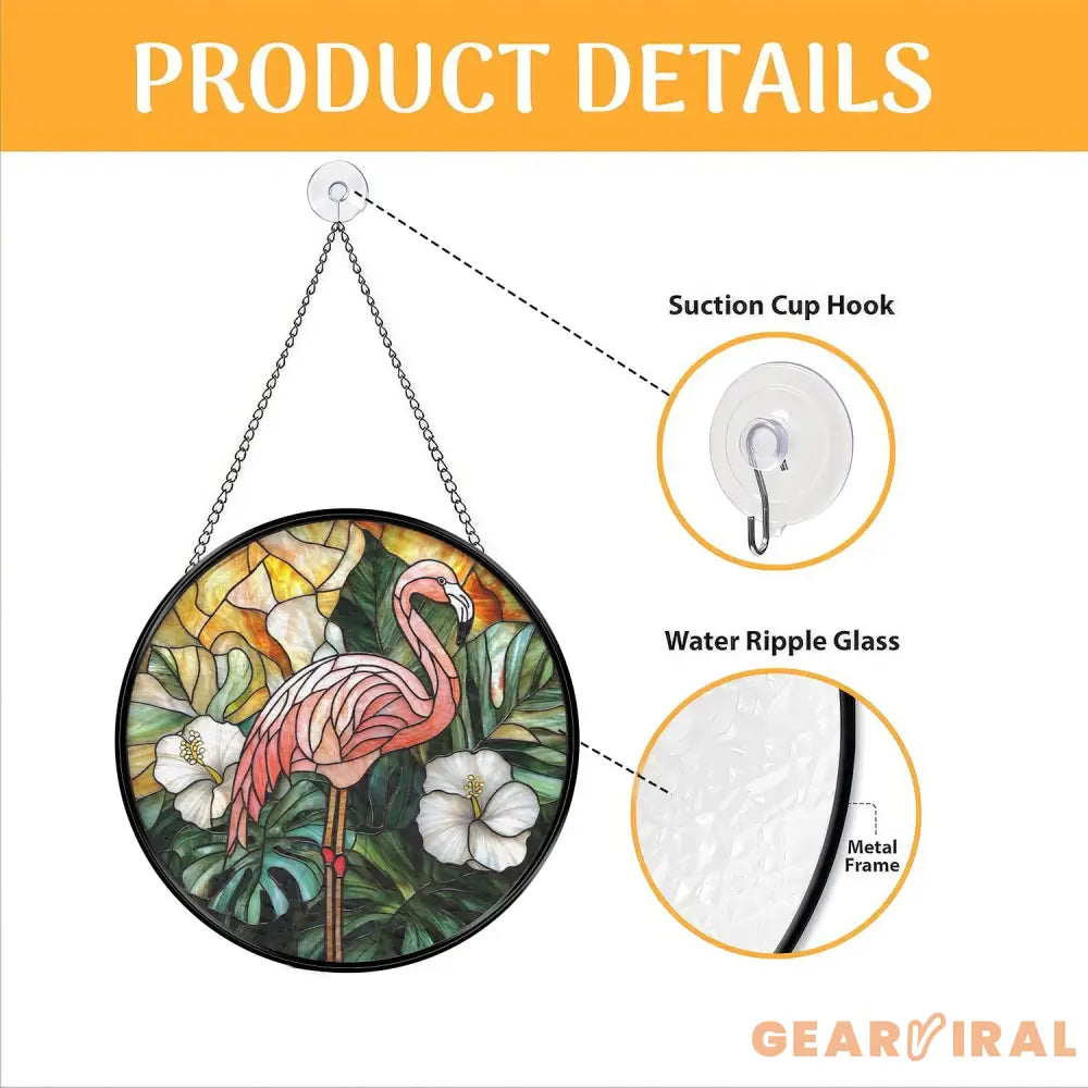 Pink Flamingo Stained Glass Window Suncatcher Bird Lover Gift Tropical House Decor Garden Sun Catcher Unique Handmade