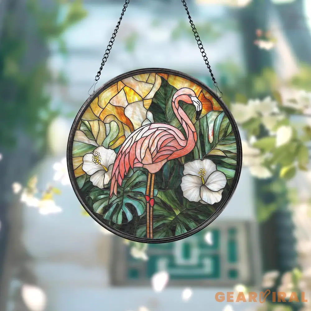 Pink Flamingo Stained Glass Window Suncatcher Bird Lover Gift Tropical House Decor Garden Sun Catcher Unique Handmade