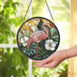 Pink Flamingo Stained Glass Window Suncatcher Bird Lover Gift Tropical House Decor Garden Sun Catcher Unique Handmade