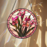 Pink Gladiolus Stained Glass Suncatcher Floral Window Panel Hanging Gift Elegant Botanical Flower Decor Handmade Glass