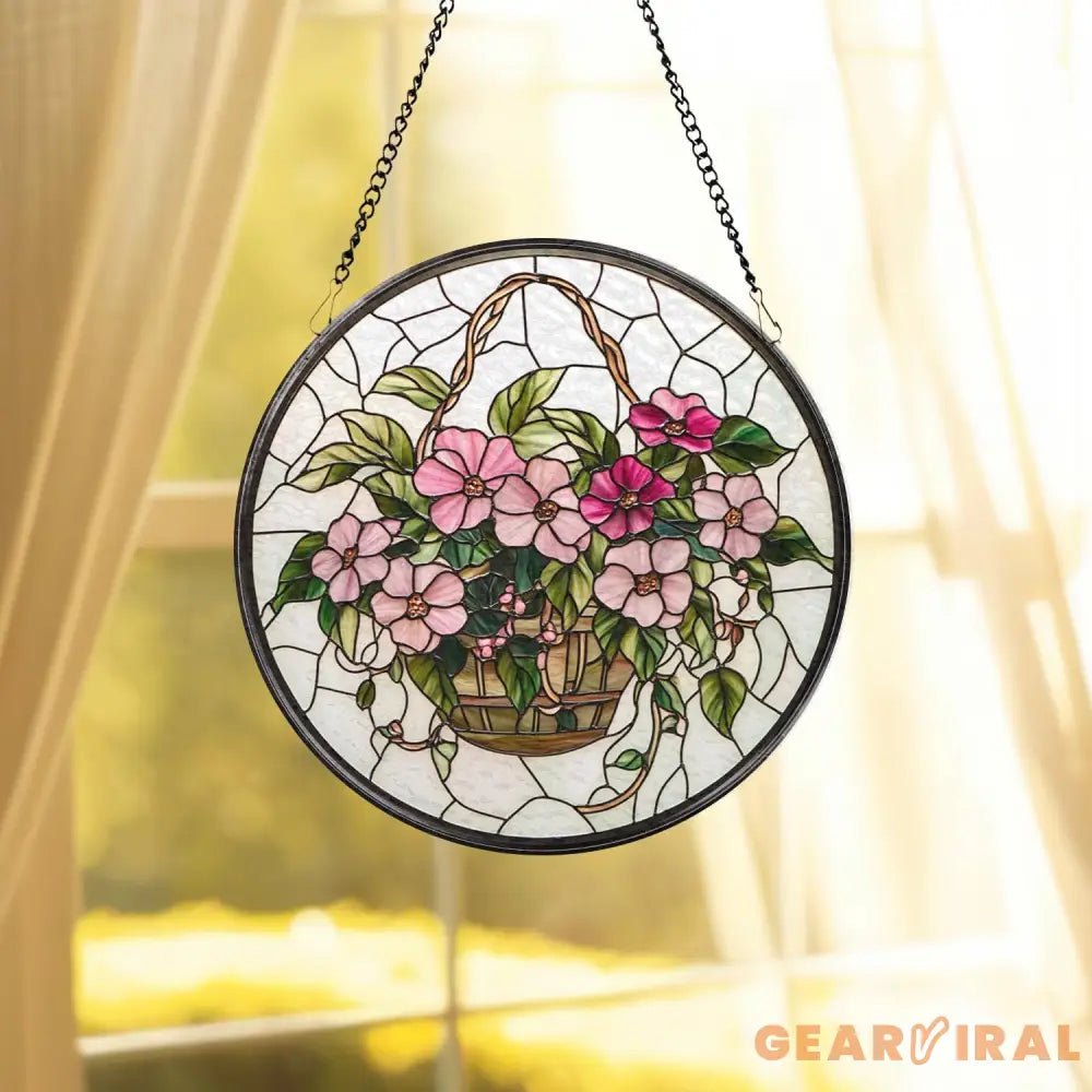 Pink Morning Glory Glass Suncatcher Flower Window Hanging Decor Garden-Inspired Gift Birthday Month Flower Gift for Mom