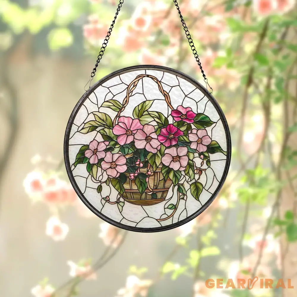 Pink Morning Glory Glass Suncatcher Flower Window Hanging Decor Garden-Inspired Gift Birthday Month Flower Gift for Mom