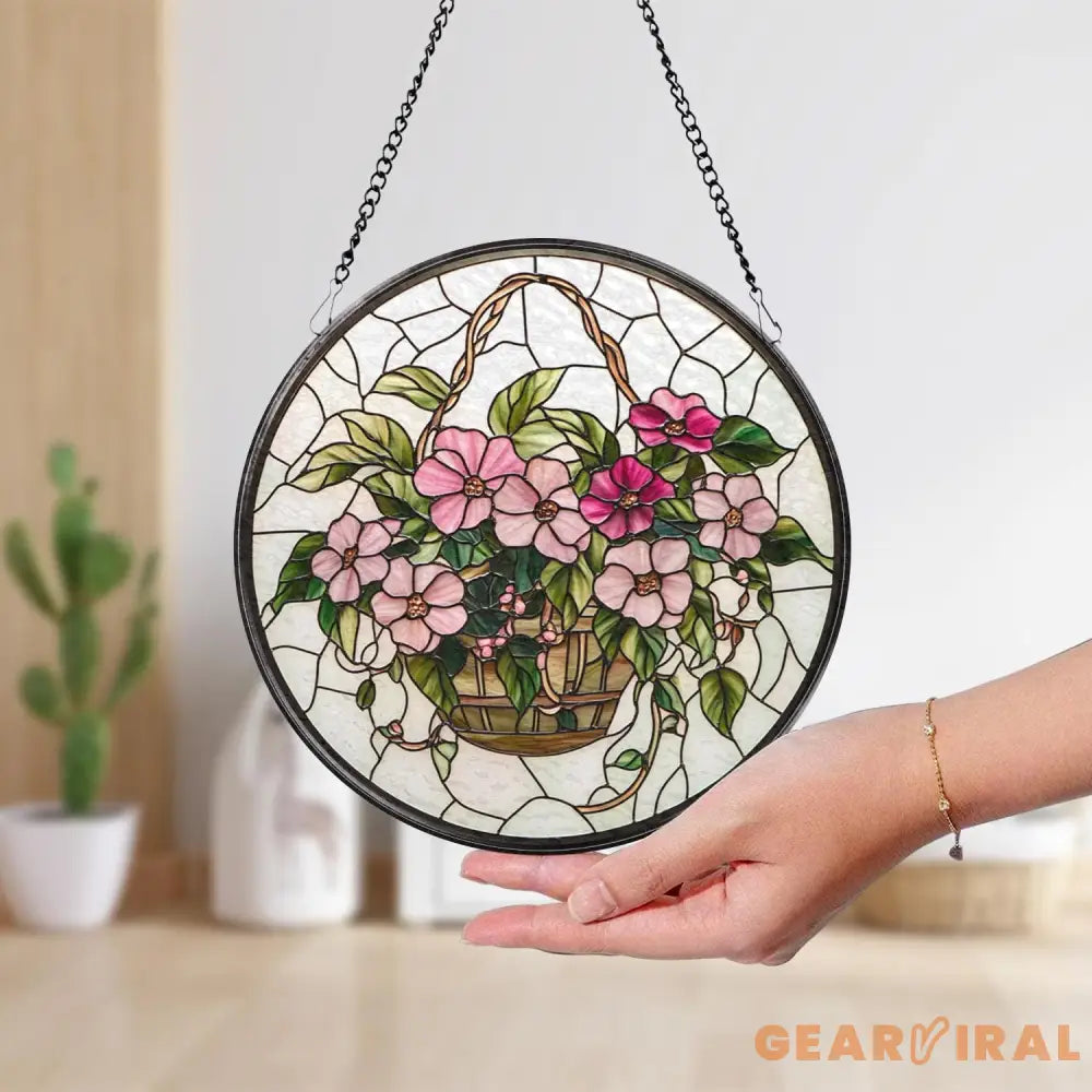 Pink Morning Glory Glass Suncatcher Flower Window Hanging Decor Garden-Inspired Gift Birthday Month Flower Gift for Mom