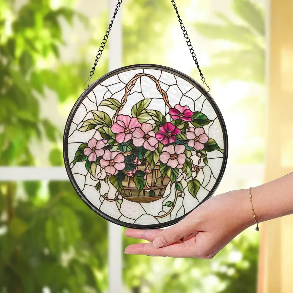 Pink Morning Glory Glass Suncatcher Flower Window Hanging Decor Garden-Inspired Gift Birthday Month Flower Gift for Mom