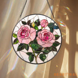 Pink Rose Stained Glass Suncatcher – Romantic Floral Window Hanging Rose Lover Gift Elegant Glass Art for Mom or Garden