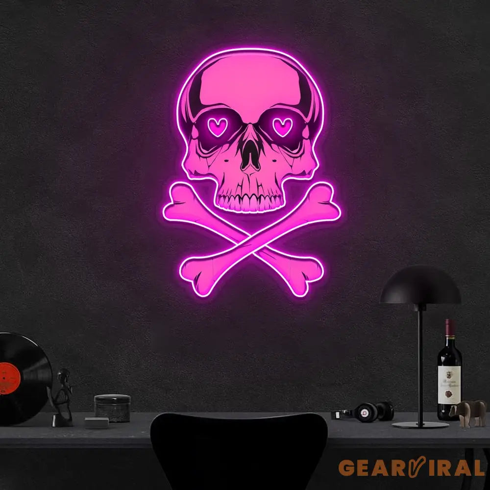 Pink Skull With Bones Neon Sign x Acrylic Artwork