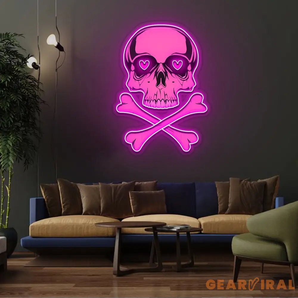 Pink Skull With Bones Neon Sign x Acrylic Artwork