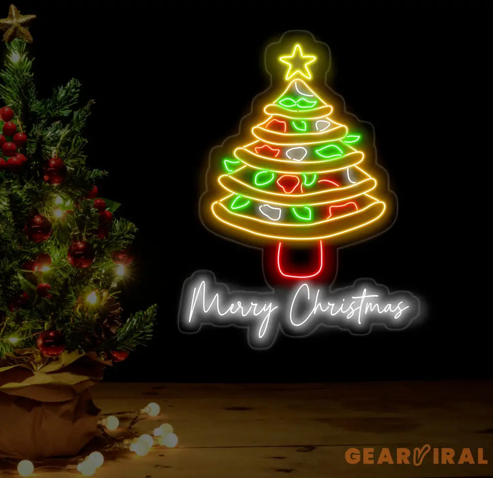 Pizza Christmas Tree Neon Sign Italian Pizza Restaurant Christmas Wall Art Xmas Decor Merry Christmas Sign Pizza