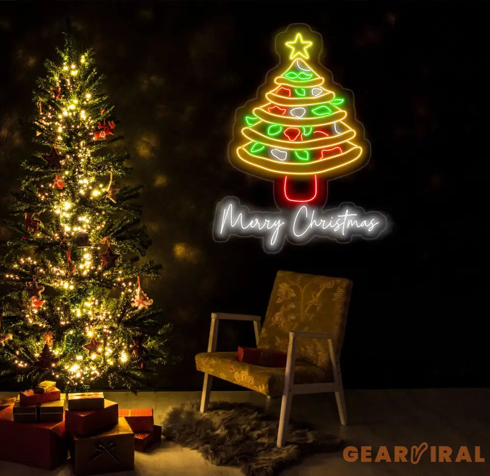 Pizza Christmas Tree Neon Sign Italian Pizza Restaurant Christmas Wall Art Xmas Decor Merry Christmas Sign Pizza