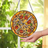 Pizza Slice Stained Glass Suncatcher Funny Kitchen Window Hanging Foodie Decor Glass Art Mushroom Tomato Pizza Lover